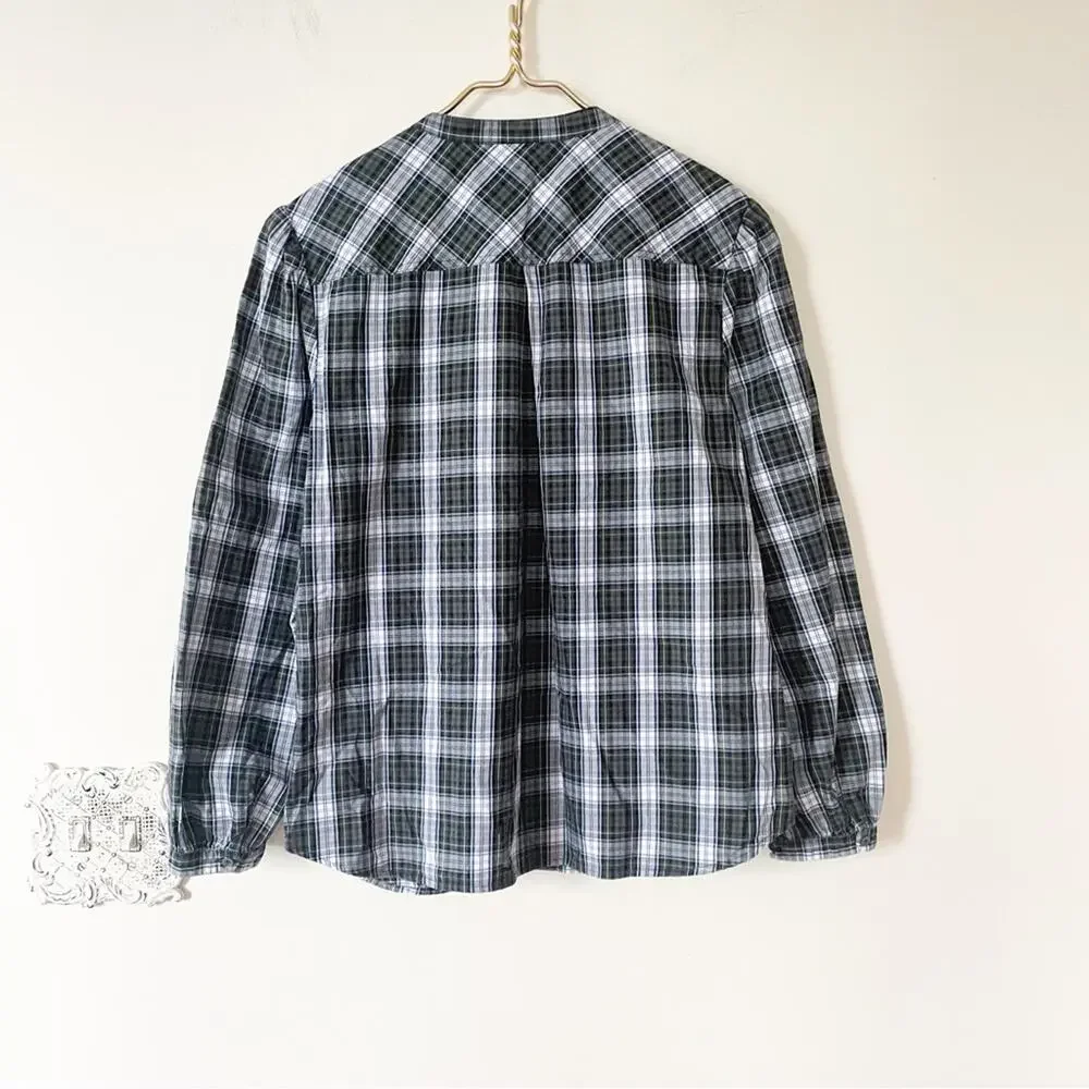 J. Crew Beaded Embellished Forest Green Tartan Plaid Shirt M